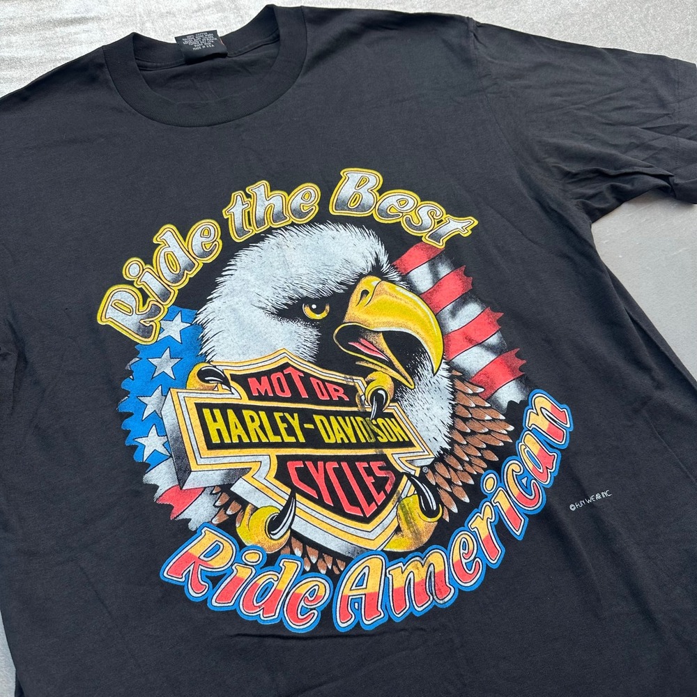 Y2K Harley-Davidson Ride the Best Ride American Eagle T-Shirt Men's Large Black